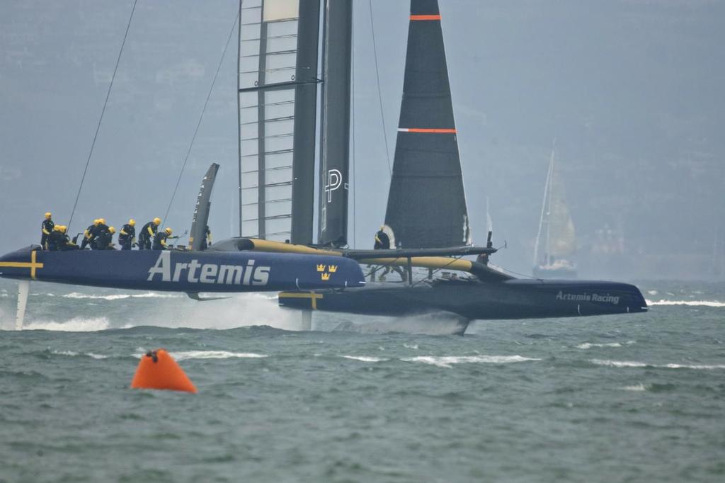 Oracle Team USA and Artemis Racing on the America’s Cup course July 30, 2013 © Chuck Lantz http://www.ChuckLantz.com